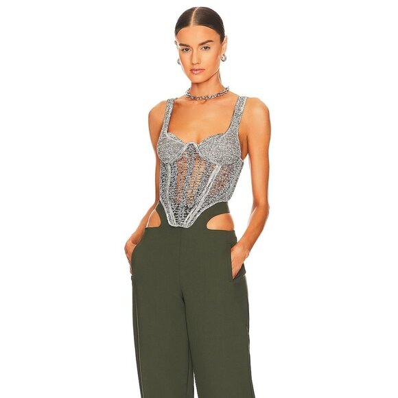 NEW DION LEE Womens Knit Crochet Corset Top Size XS Marble Black
